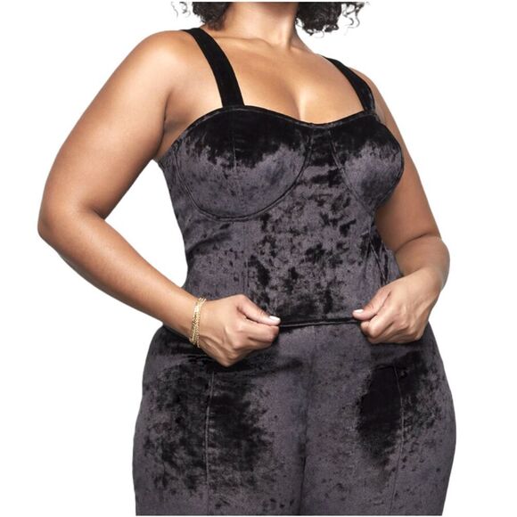 Good American The After Hours Cropped Velvet Bustier Black Women's Size 5 /‎ 2X - Picture 1 of 13